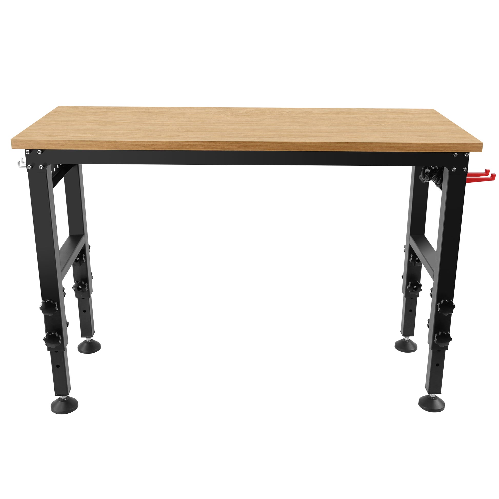 48 "Adjustable Workbench With Power Outlet, Heavy Duty Load Capacity Hardwood Workbench Suitable For Workshop, Office, Garage, Home Black Steel