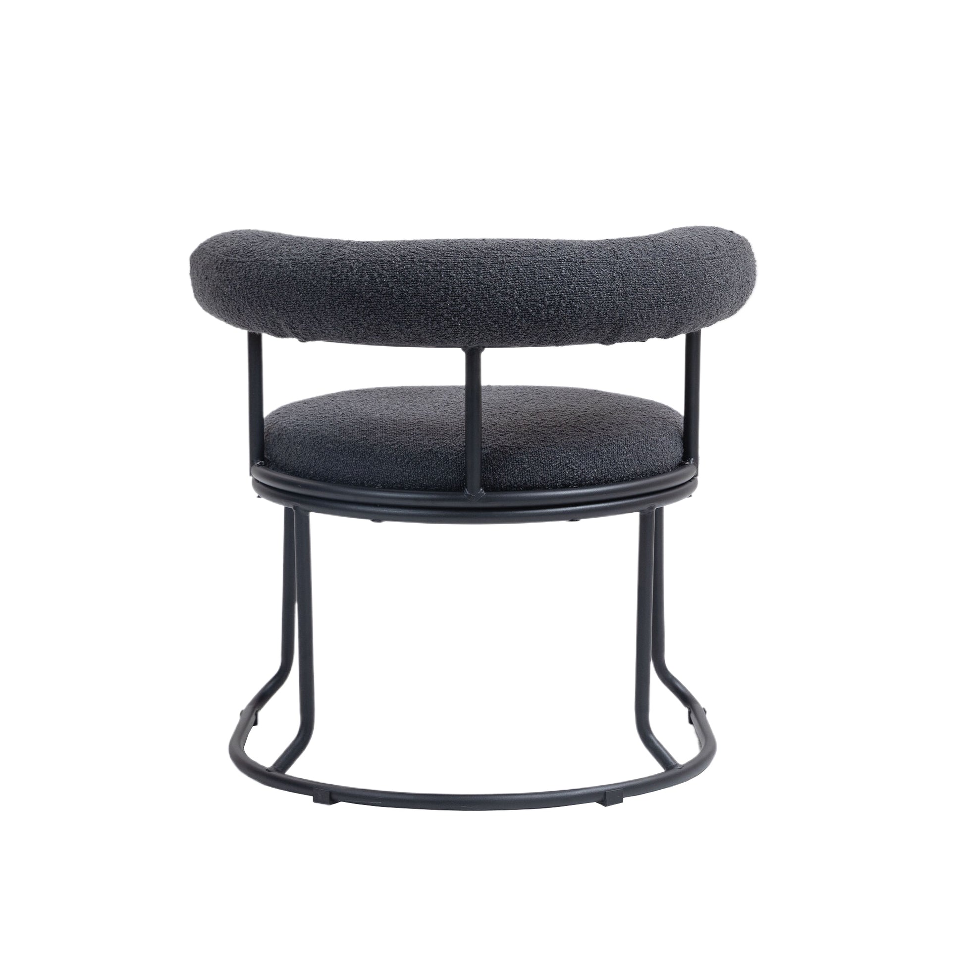 Coolmore Boucle Dining Chairs Set Of 2, Mid Century Modern Curved Backrest Chair, Round Upholstered Kitchen Chairs Carbon Black Boucle Carbon Black Foam Mdf Metal