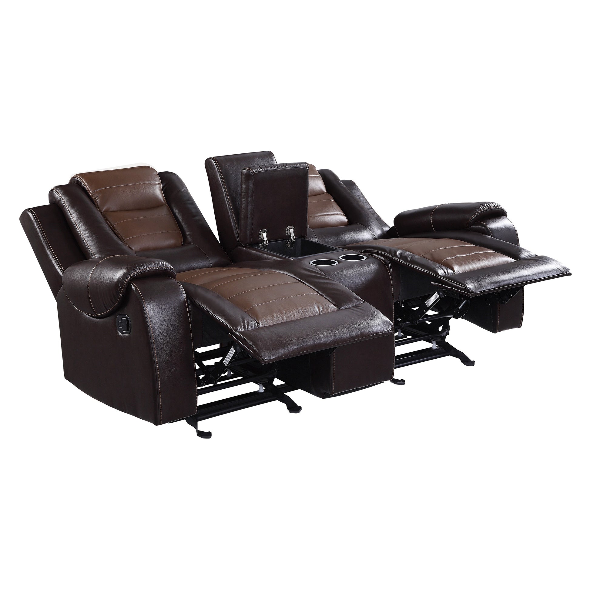 Modern Luxury Living Room Sofa Set 2Pc Reclining Sofa Loveseat Formal Furniture Premium Faux Leather Upholstery Comfortable Two Tone Brown Finish Dark Brown,Light Brown Faux Leather Wood Primary Living Space Luxury,Modern Plywood,Solid Wood 5 Seat