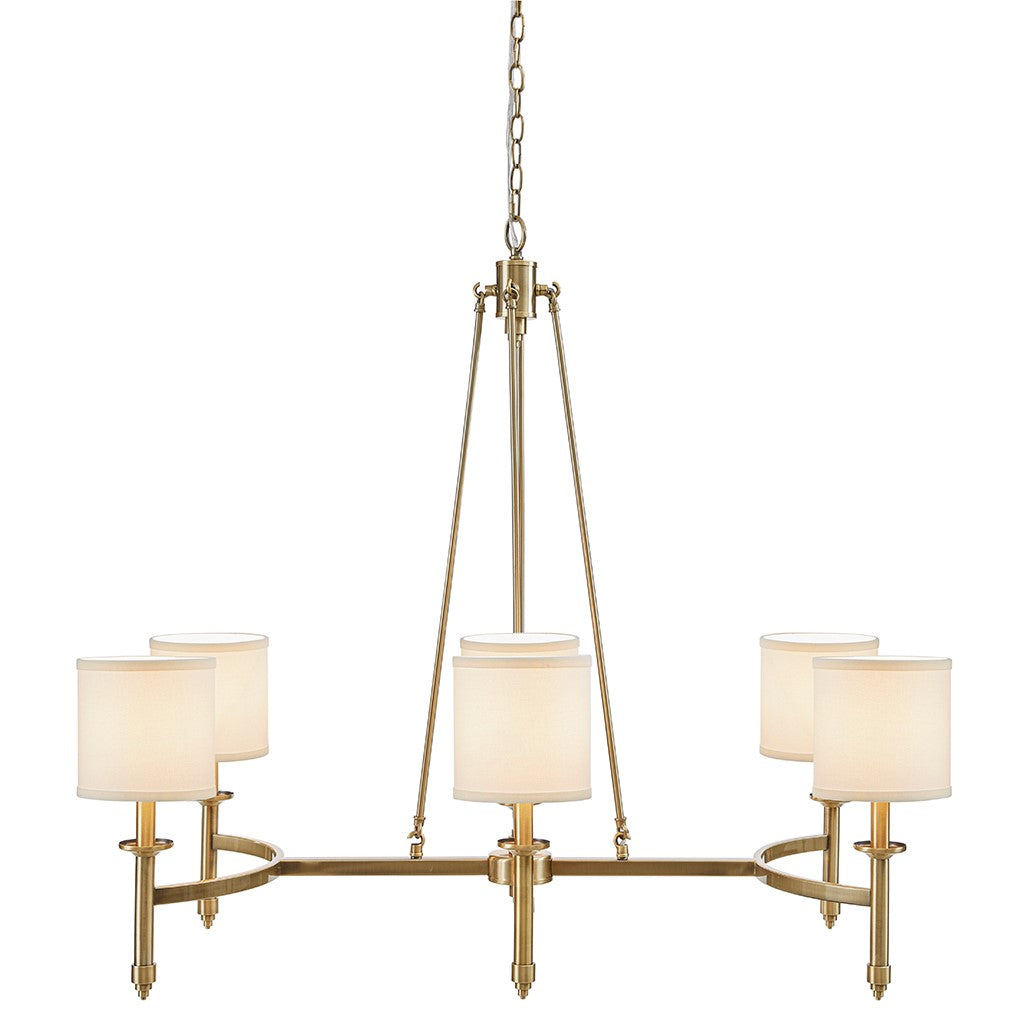 6 Light Chandelier With Fabric Drum Shades Antique Gold See Below Antique Gold Iron