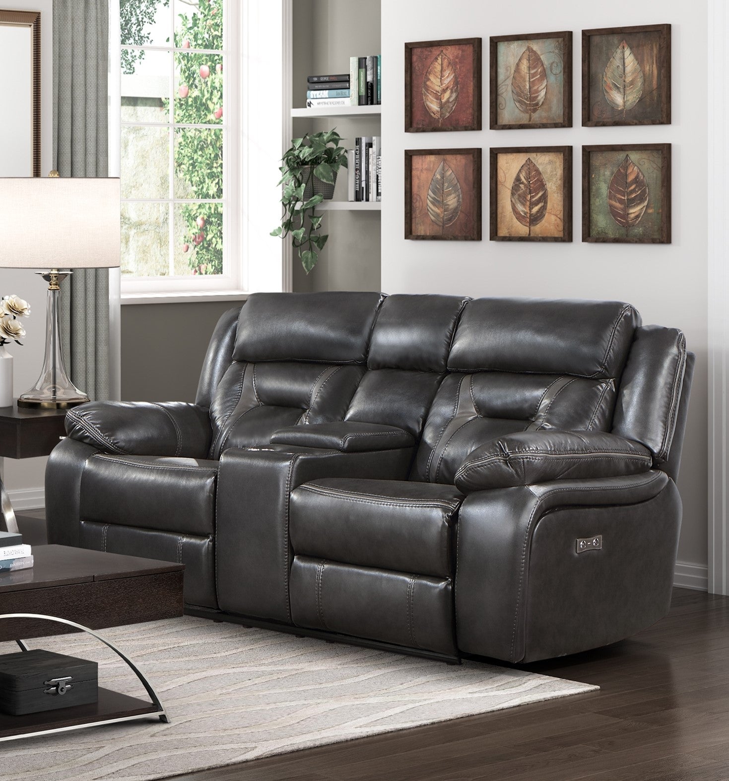 1Pc Living Room Furniture Modern Design Power Reclining Beautiful Seat With Center Console Dark Grayfaux Leather Upholstery Usb Ports Contemporary Home Dark Gray,Light Gray Faux Leather Wood Primary Living Space Contemporary,Modern,Ultra Modern Pillow
