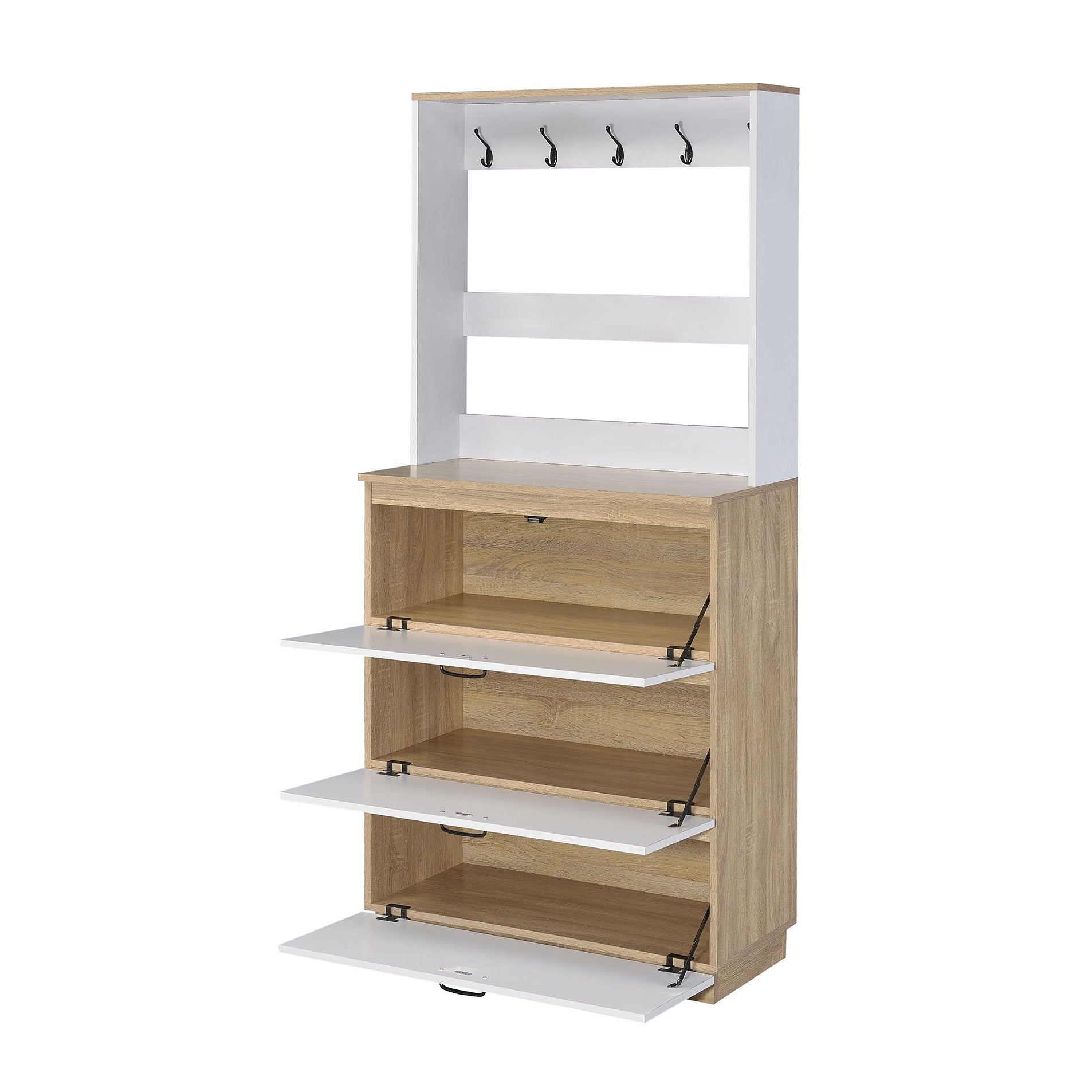 Light Oak And White Shoe Cabinet With Drop Down Drawer Freestanding 3 4 Drawers Light Oak Primary Living Space Wood Paper