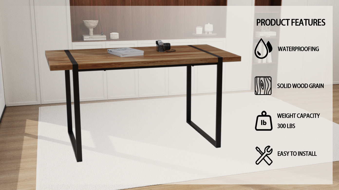 Mdf Natural Wood Dining Table And Modern Dining Chair 4 Piece Set, Medieval Wooden Kitchen Dining Table Set, Rectangular Metal Base, Dining Table And Suede Chair Brown Green Mdf