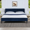 Aspen Vertical Tufted Headboard Platform Bed Set, King, Navy Blue Velvet Box Spring Not Required King Navy Blue Wood Foam Velvet Velvet