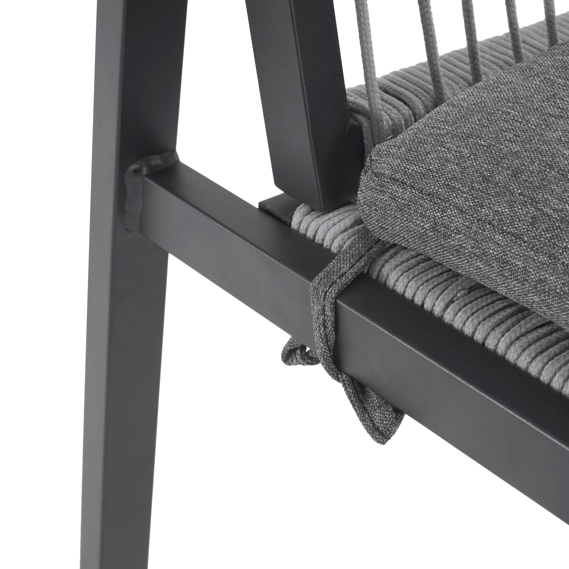 Outdoor Dining Chair Set Of 2, Aluminum Ropeoutdoor Armchair Seating For Patio Backyard Poolside Balcony, Cushion Included Black Grey Aluminium