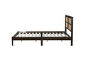 Queen Size Rubber Wooden, Solid Wooden Bed With Rattan Headboard, Enhanced By Support Feet,Espresso Queen Espresso Rubber Wood