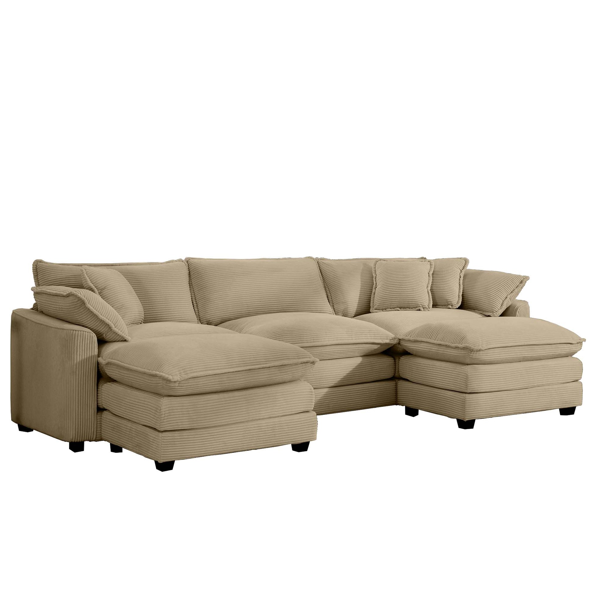Oversized Modular Cushion Sofa, Portable Ottoman, L Shaped Corner Low Back Deep Seating Spacious Sofa Set And Sofa Bed For Home Apartment Living Room Set, Tan Corduroy Tan Corduroy 3 Seat