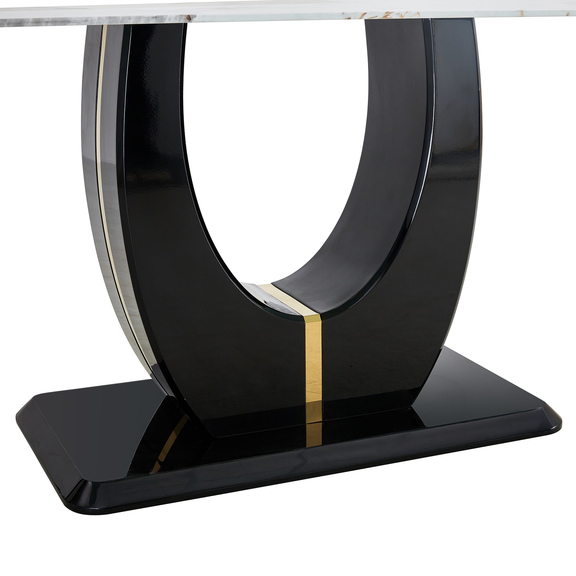 Table And Chair Set, Modern Dining Table, Patterned Table Top And Black Mdf Table Leg, Soft And Comfortable Dining Chair, Perfect For Dinner, Meetings, Home And Office Decor White Black Mdf Glass