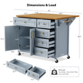 K&K 52'' Kitchen Island With Drop Leaf, Embossed Texture Kitchen Island On Wheels With Spice Rack, Towel Rack, 2 Doors And 5 Drawers, Kitchen Storage Cart With Adjustable Shelf For Kitchen, Blue