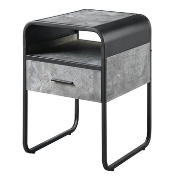 Concrete Grey And Black 1 Drawer End Table Black Grey Primary Living Space Modern Drawers Rectangular Wood Metal Sled