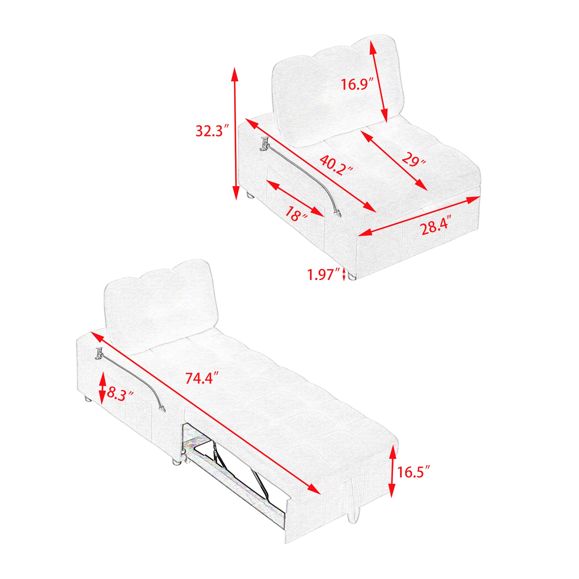 40.20 Inches Long, Teddy Sofa Fabric,A Convertible Sofa Cum Bed, For Apartment Office Living Room Gray Gray Teddy 1 Seat