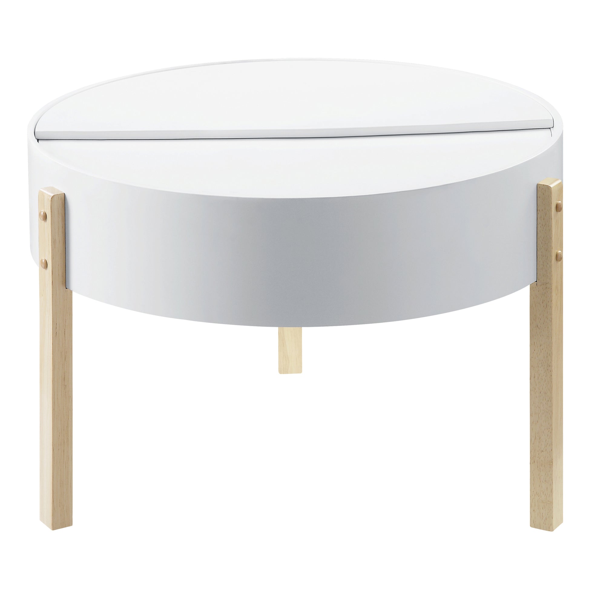 White And Natural Coffee Table With Hidden Storage White Primary Living Space Pine Round Wood