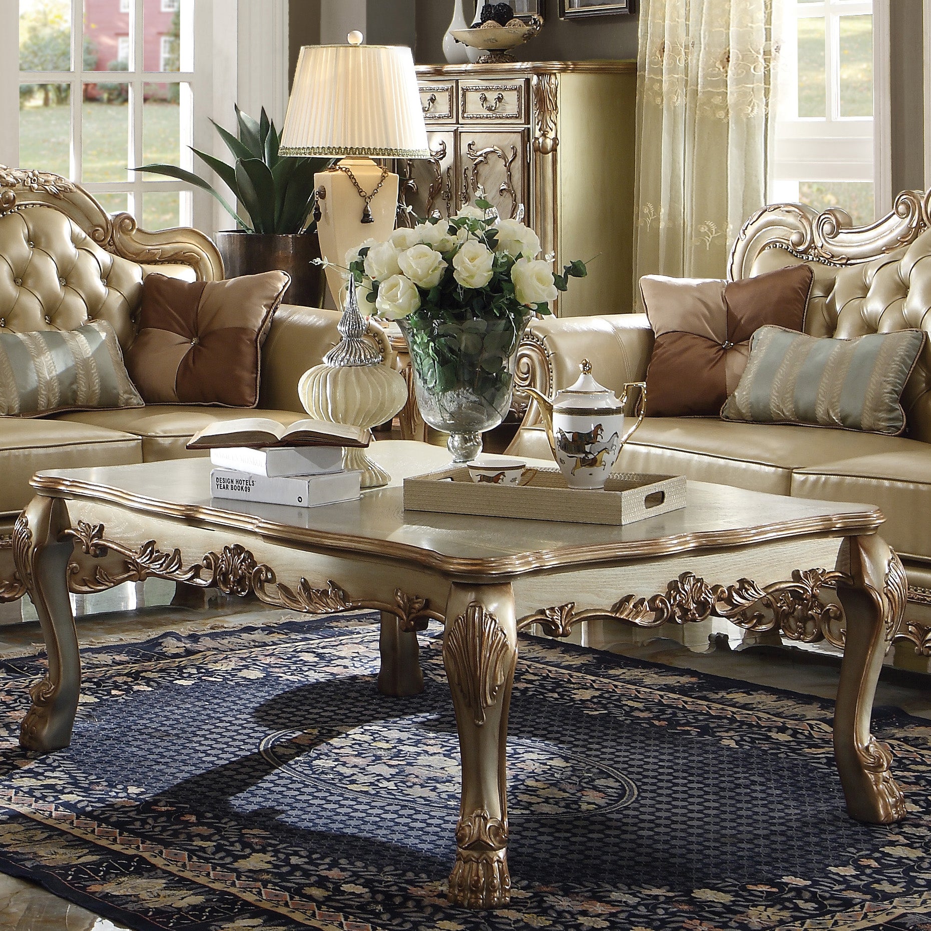 Gold Patina And Bone End Table With Claw Leg Beige Gold Primary Living Space Traditional Square Wood Plastic