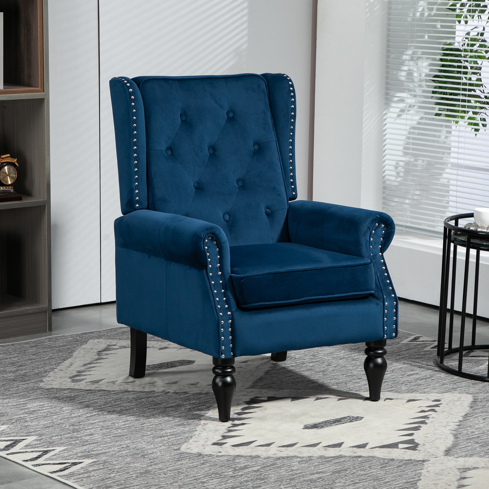 Coolmore Wood Frame Armchair, Modern Accent Chair Lounge Chair With Sturdy Wood Legs For Living Room Bedroom Navy Navy Foam Velvet
