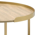 Oak And Gold Coffee Table With Tray Top Oak Primary Living Space Modern Round Wood Metal