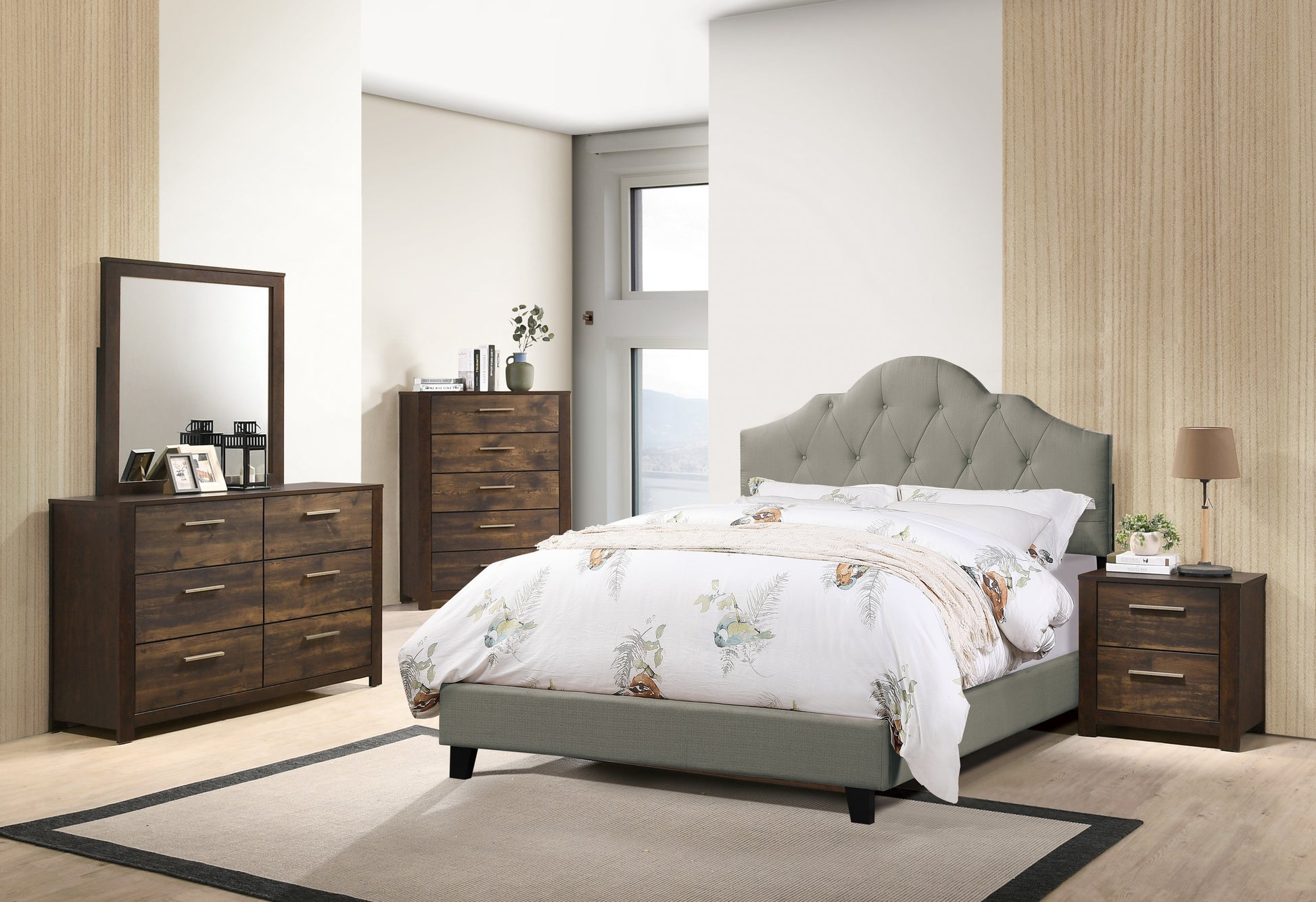 Majestic Arch 1Pc Full Size Bed Adjustable Hb Grey Polyfiber Tufted Upholstered Wooden Bedframe Bedroom Furniture Box Spring Not Required Full Gray Espresso Wood Bedroom