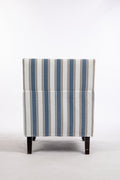 Upholstered Accent Chair, Vintage Armchair With Blue And White Striped Linen Fabric And Trim For Living Room Blue Cotton