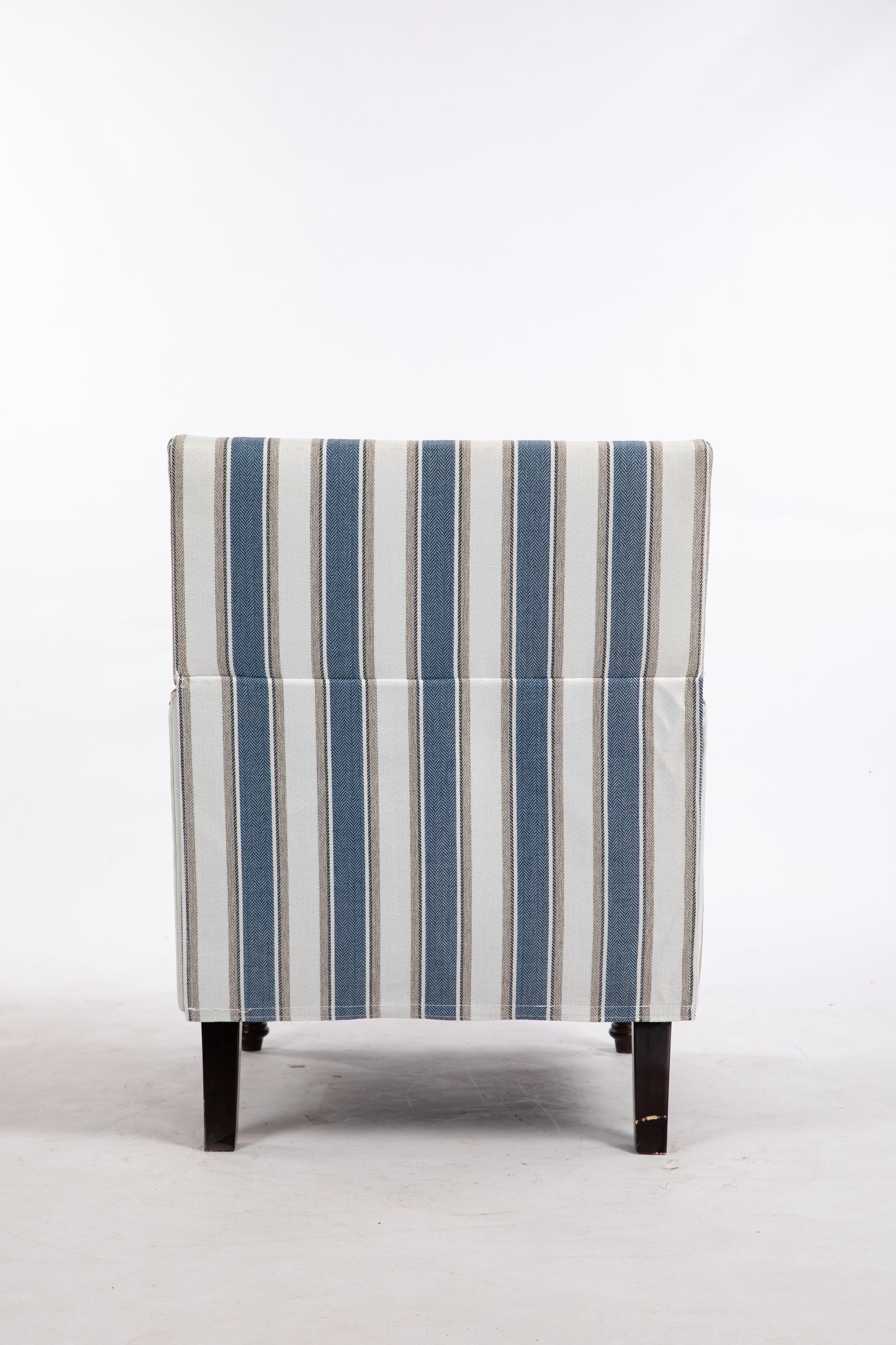 Upholstered Accent Chair, Vintage Armchair With Blue And White Striped Linen Fabric And Trim For Living Room Blue Cotton