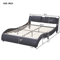 Queen Size Upholstered Faux Leather Platform Bed With Led Light Bed Frame With Slatted Black Queen Black Solid Wood