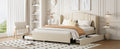 Upholstered Platform Bed With Wingback Headboard, One Twin Trundle And 2 Drawers, No Box Spring Needed, Linen Fabric, Queen Size, Beige Beige Linen