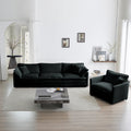 Sofa Set Of 3, 1 1 3 Seats Living Room Sofa Set, Accent Chair, Loveseat, And Three Seat Sofa Modern Style Round Arms 3 Piece Sofa Set, Black Chenille Black Chenille 5 Seat