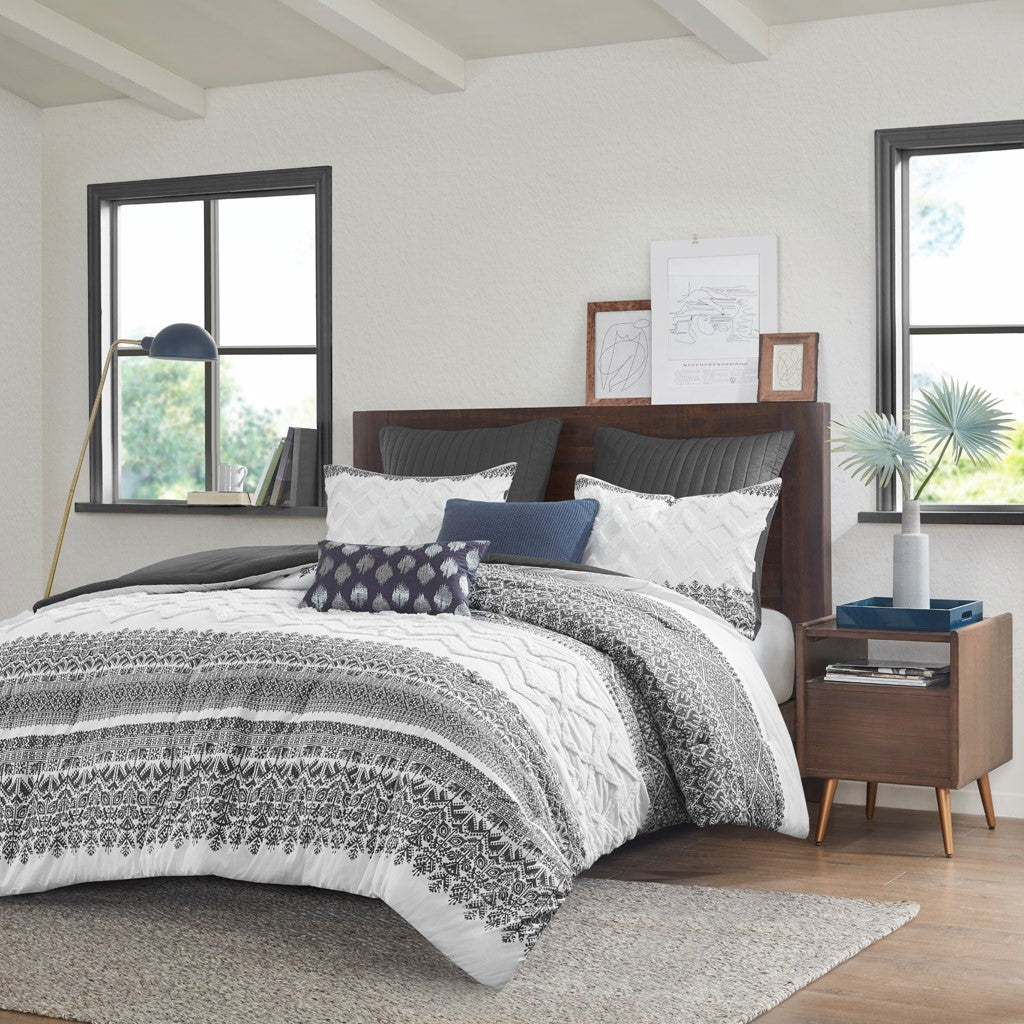 3 Piece Cotton Comforter Set With Chenille Tufting Gray Full Queen Queen Gray Cotton