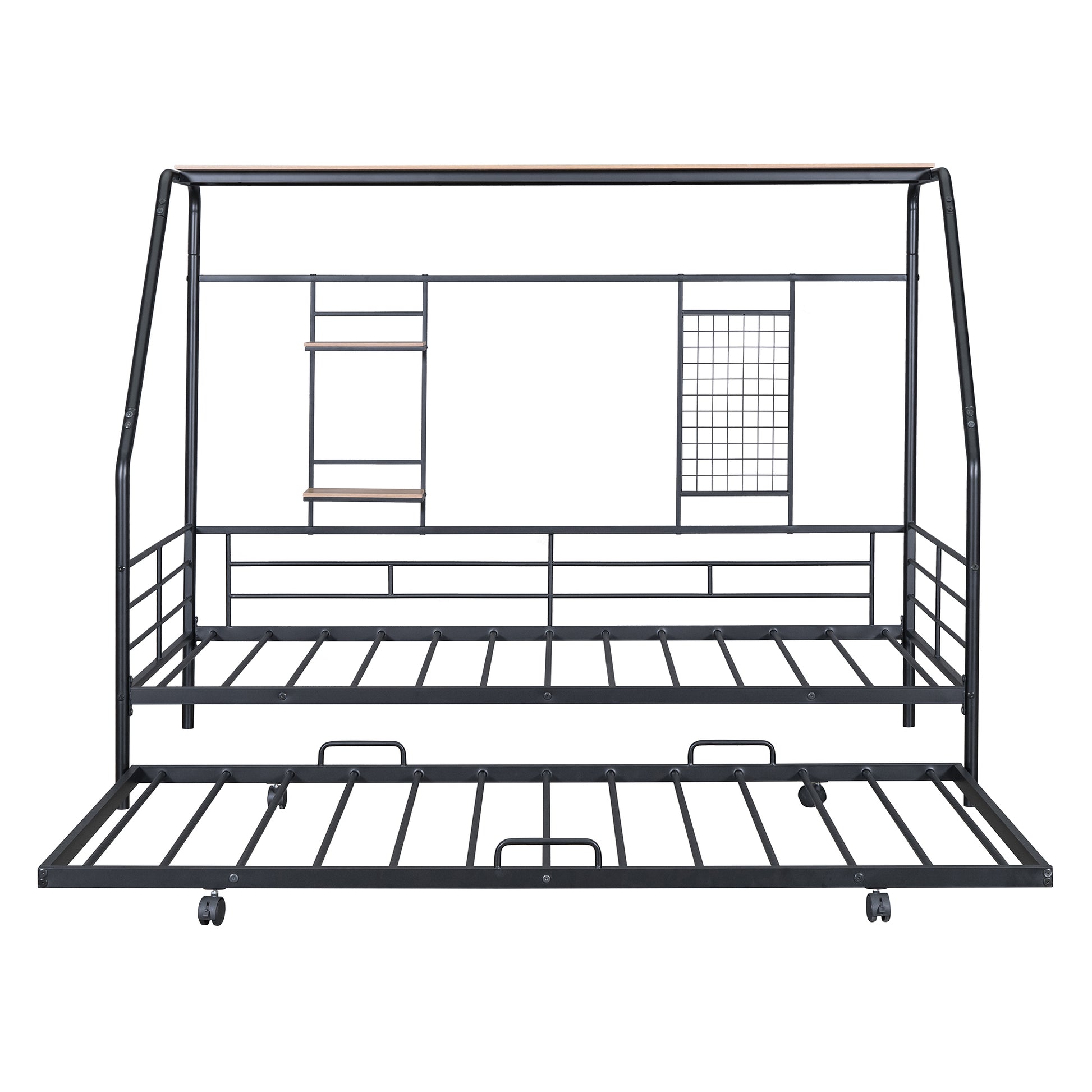 Twin Size Metal House Bed With Trundle, Black Twin Black Metal