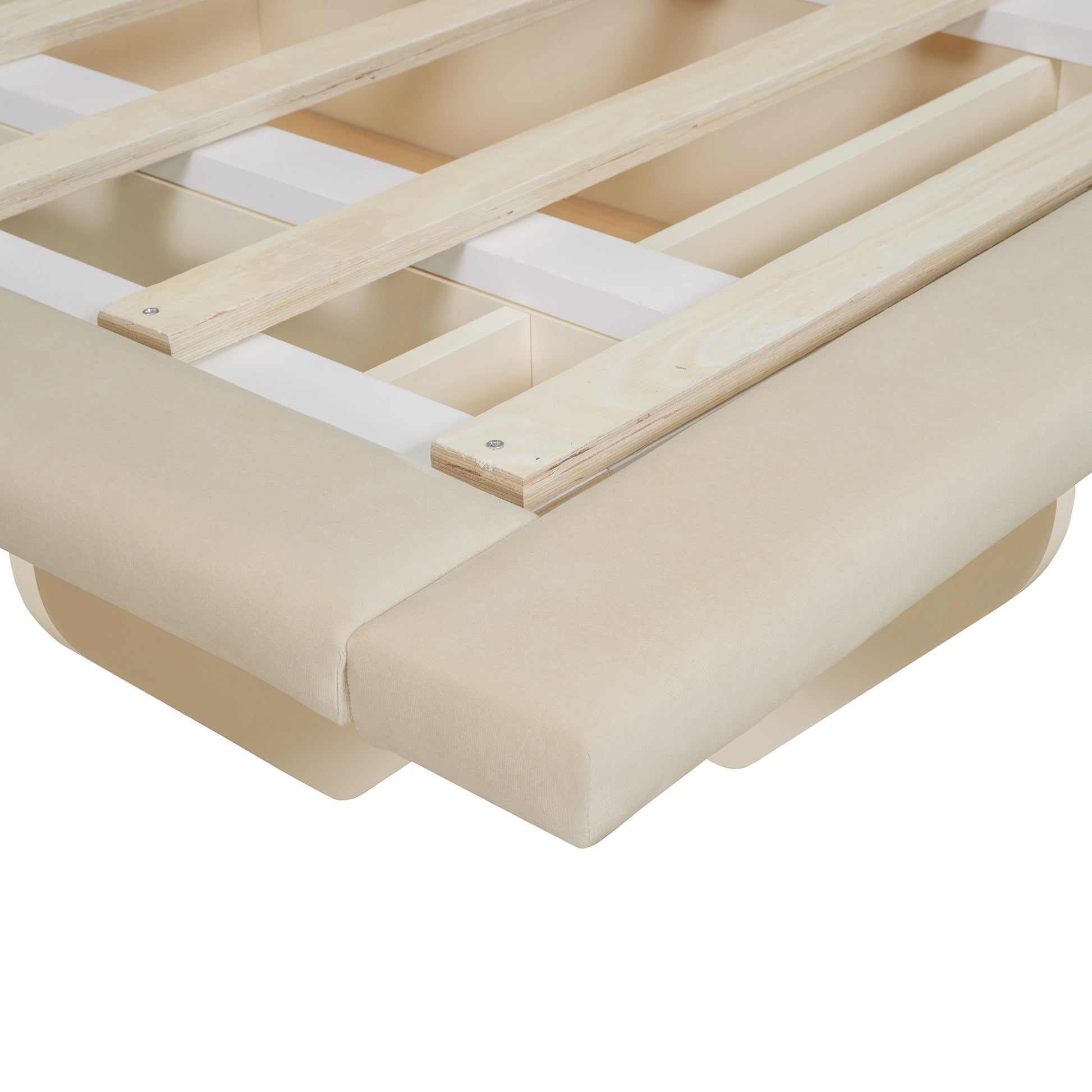 Queen Size Upholstered Floating Bed With Led Light And Usb Port, Velvet, Beige, Hydrualic Platform Bed Queen Beige Velvet