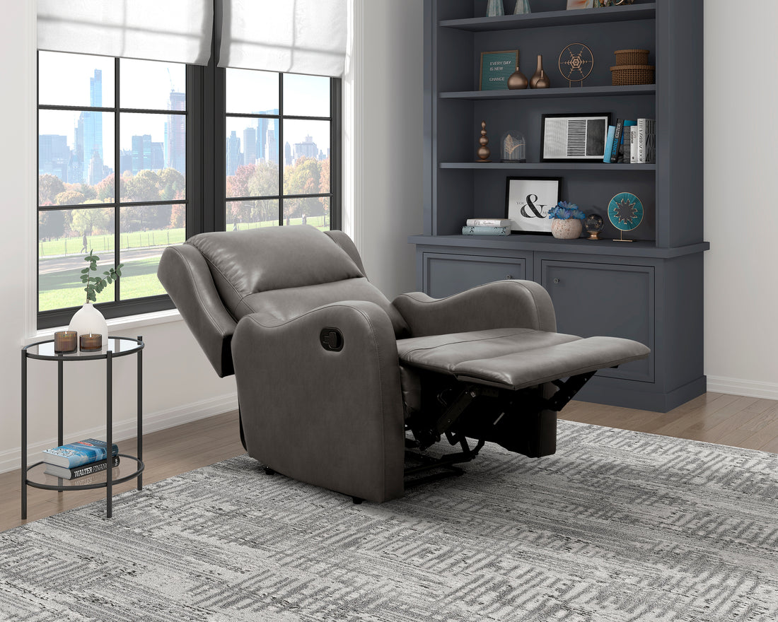 Faux Leather Upholstery Gray Reclining Chair 1Pc Living Room Furniture Comfort Seating Gray Faux Leather Wood Primary Living Space Solid Wood