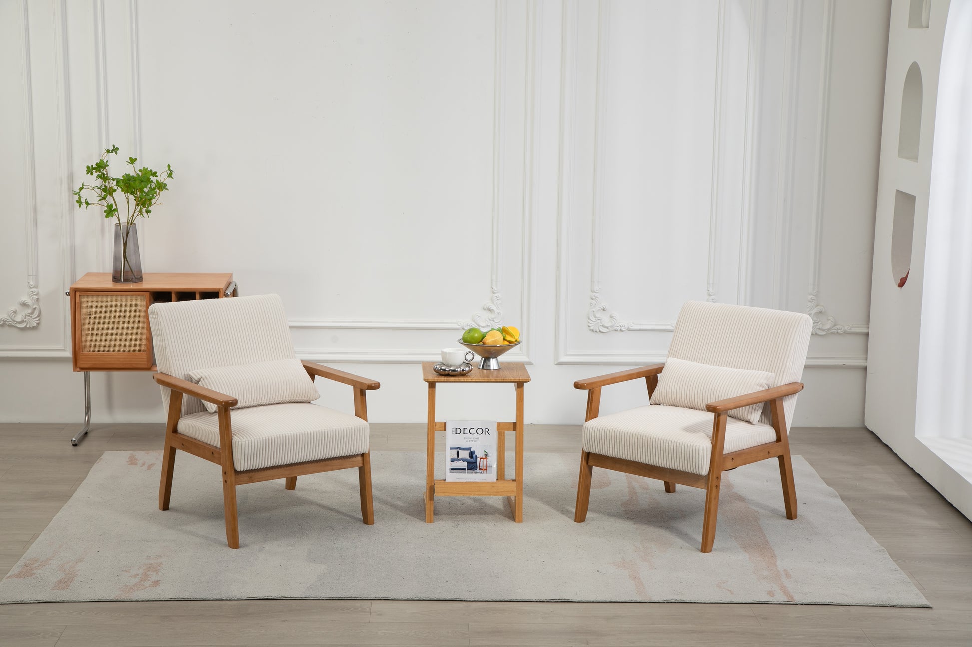 Leisure Chair With Solid Wood Armrest And Feet, Leisure Chair, Wood Frame, Velvet, Solid Rubber Wood Legs, Mid Century Modern Accent Chair, For Living Room Bedroom Studio Chair,Two Packs Beige Corduroy