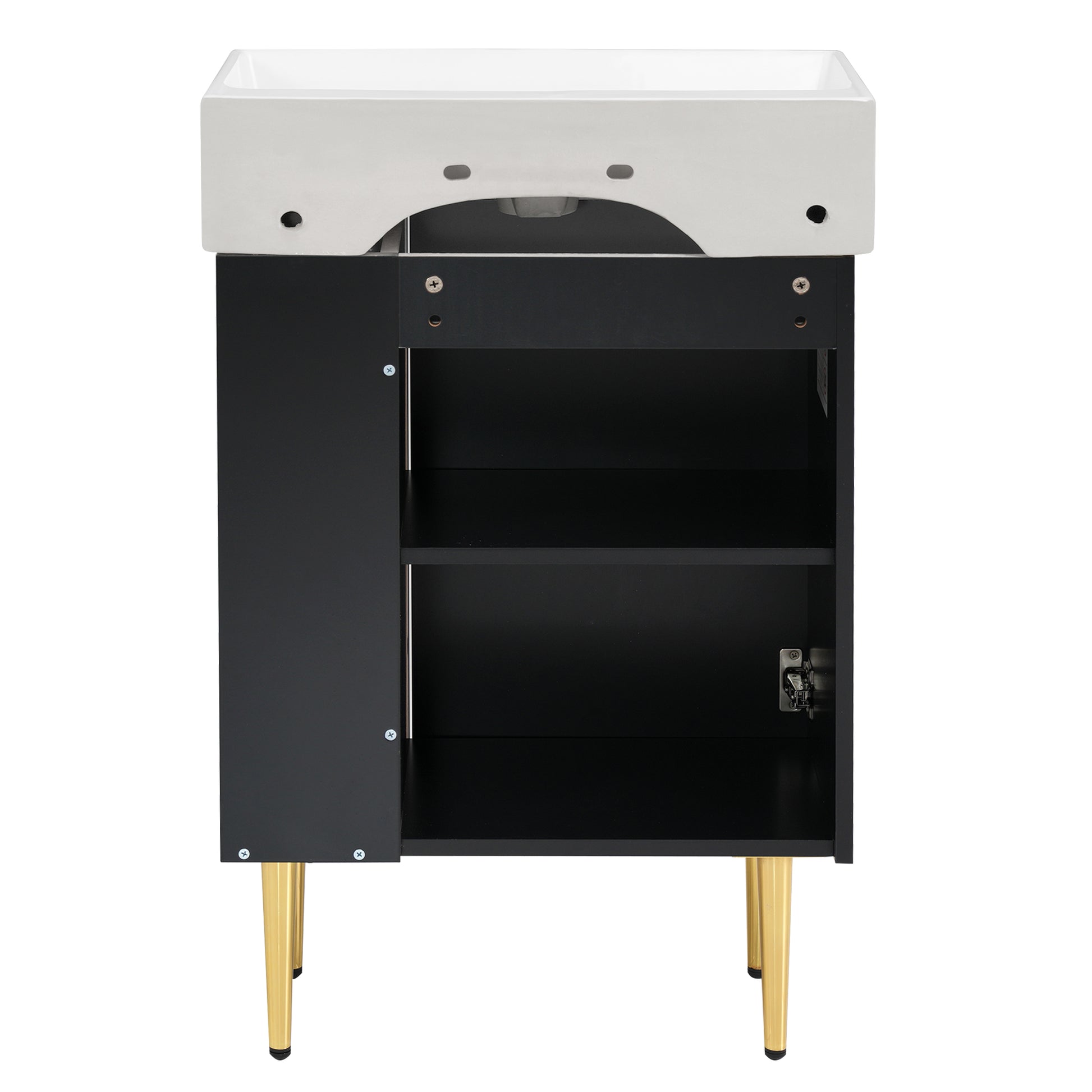 21.6" Black Bathroom Vanity, Combo Cabinet, Bathroom Storage Cabinet, Single Ceramic Sink, Right Side Storage Black Bathroom Ceramic Mdf