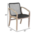 Tye 25 Inch Patio Dining Chair, Light Eucalyptus Wood, Dark Gray Rope Seat Gray Wood