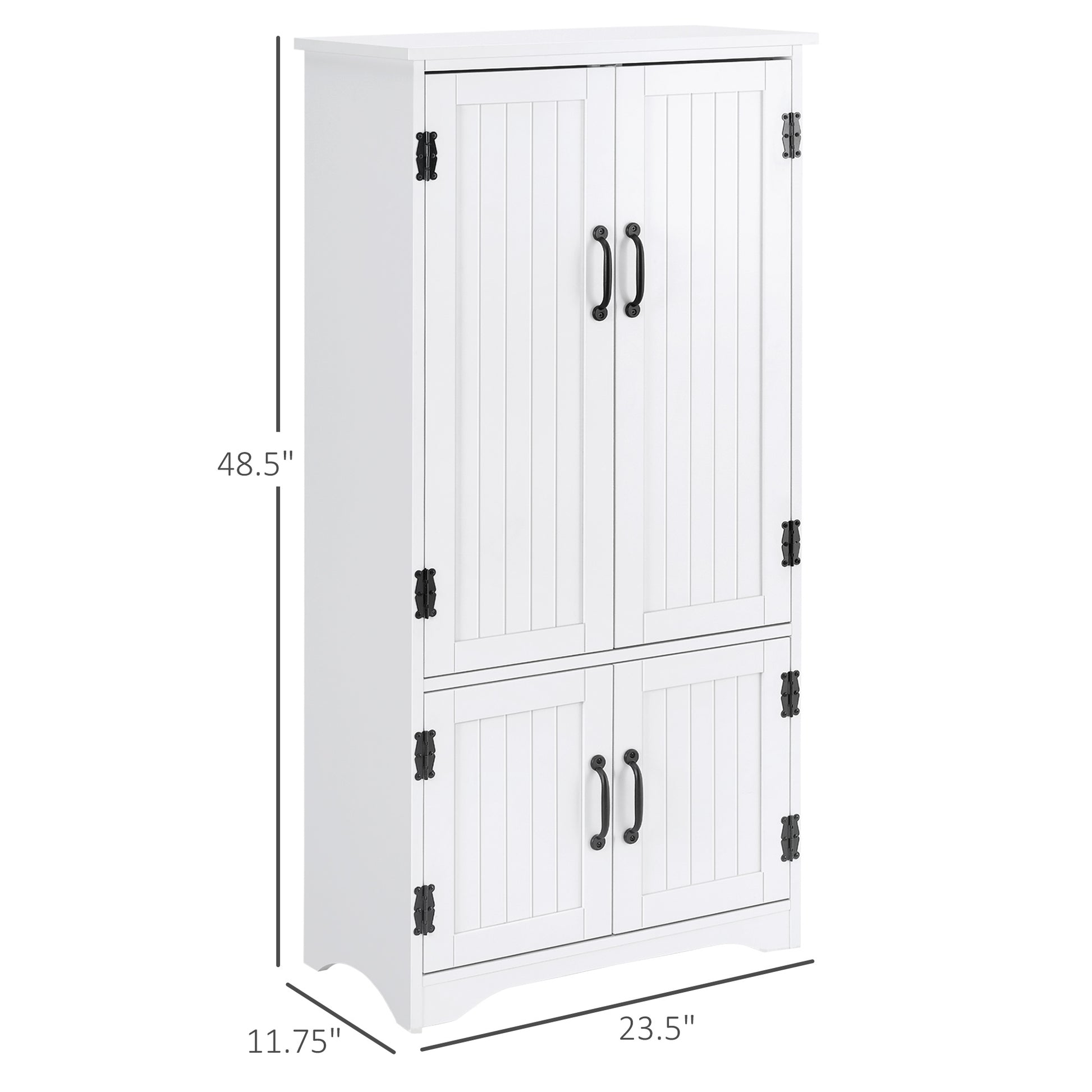 Homcom 48.5" Farmhouse Kitchen Pantry, Floor Storage Cabinet, Cupboard Organizer, White White Mdf
