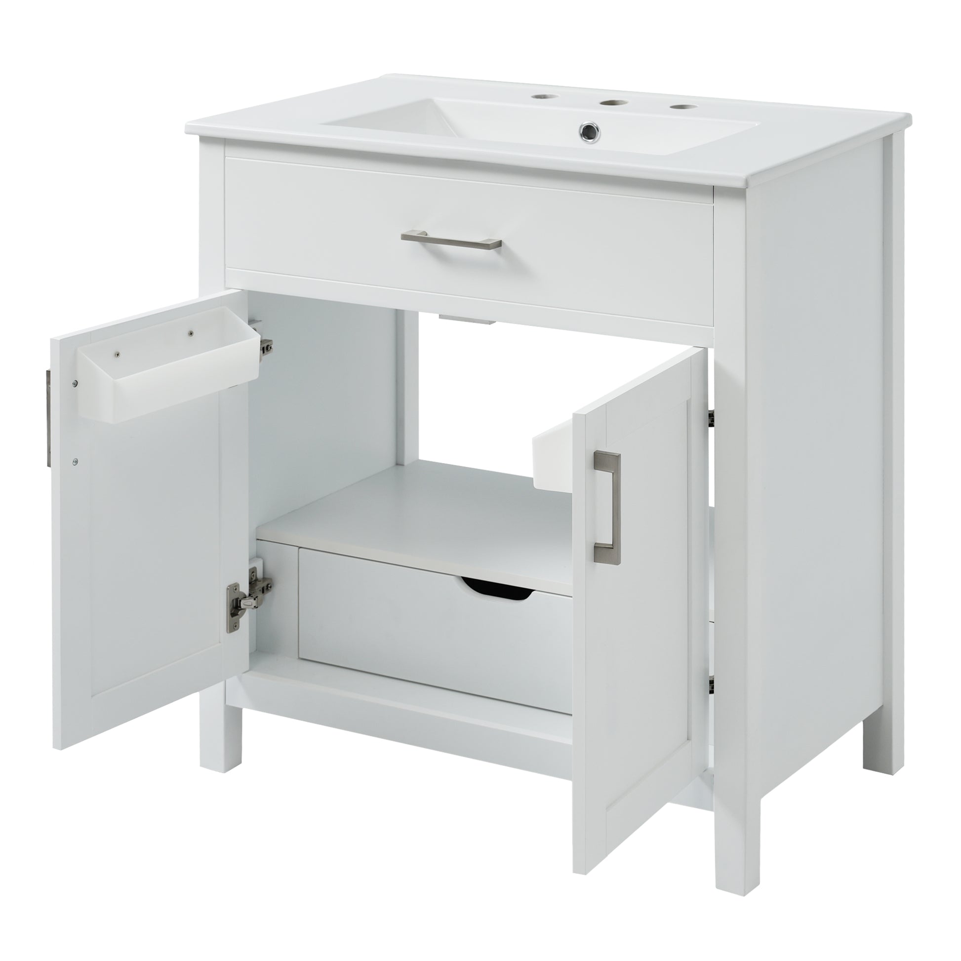 30 Inch Bathroom Vanity With Ceramic Sink And Large Storage The Perfect Choice For Small Bathrooms White Bathroom Solid Wood Mdf