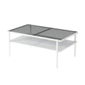 Rectangle Coffee Table With Gray Tempered Glass Top And White Legs, Modern Table For Living Room Gray Tempered Glass