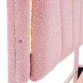 Full Size Upholstered Flower Shape Bed, Elegant Flowers Headboard With Led Light Strip ,Sherpa Fabric Platform Bed With Wooden Slats Support, Pink Full Pink Wood