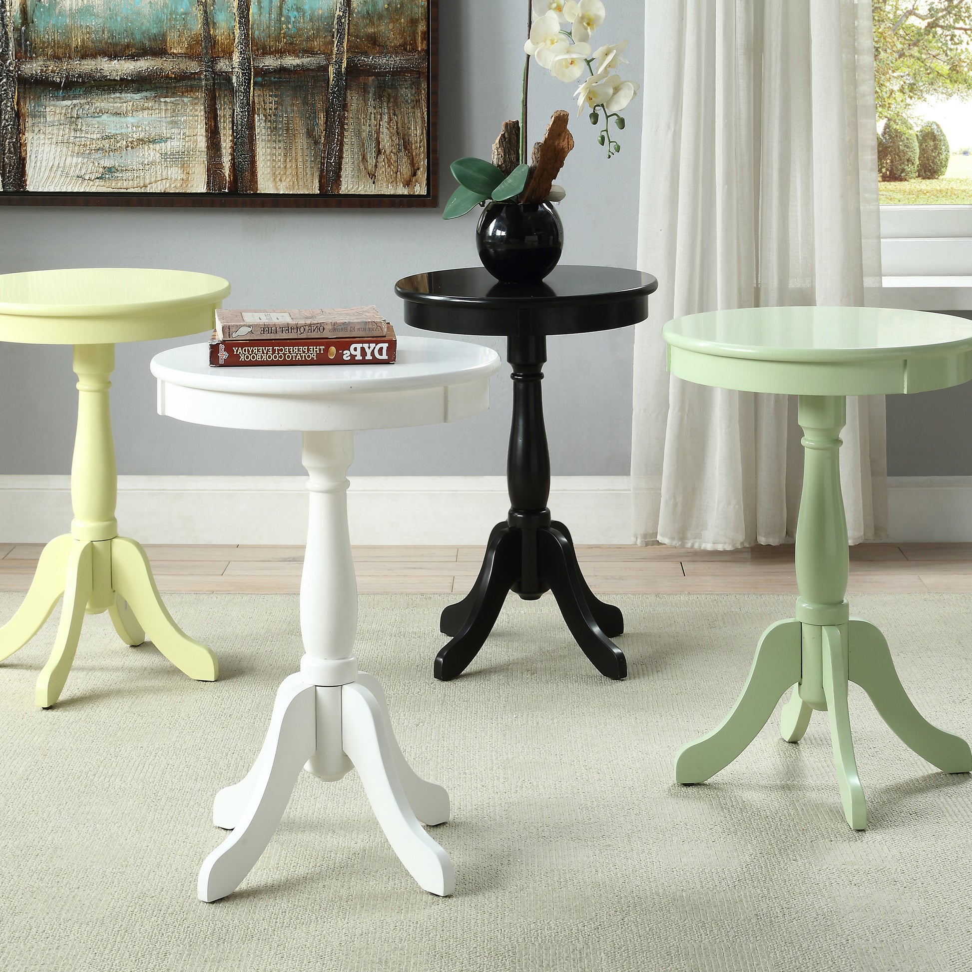 Light Yellow Side Table With Turned Pedestal Light Yellow Primary Living Space Traditional Round Wood Pedestal