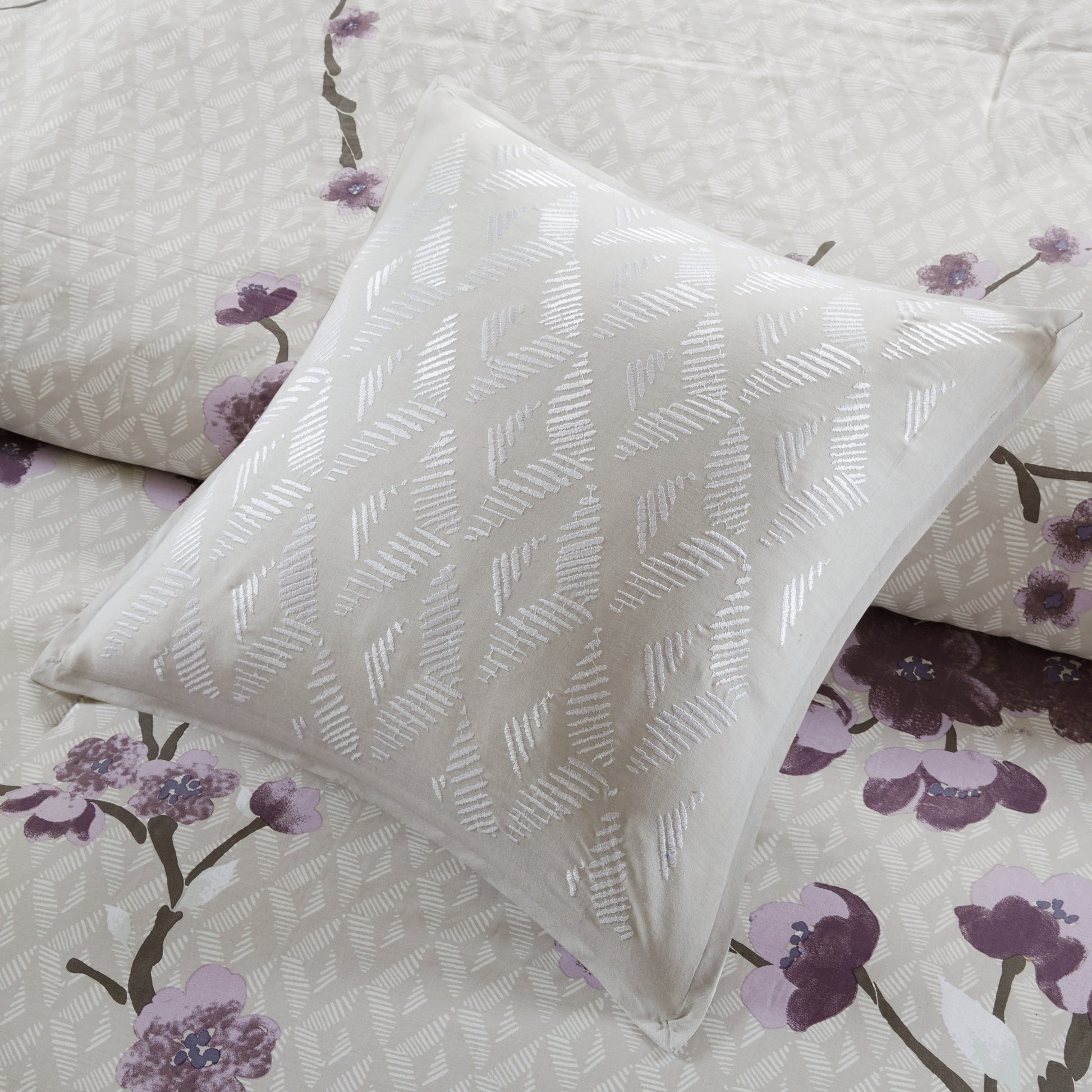 8 Piece Cotton Comforter Set Purple Taupe King King Purple Taupe Polyester