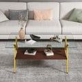 Rectangle Coffee Table With Tempered Glass Top And Golden Metal Legs, Modern Table For Living Roomtransparent Glass Transparent Tempered Glass