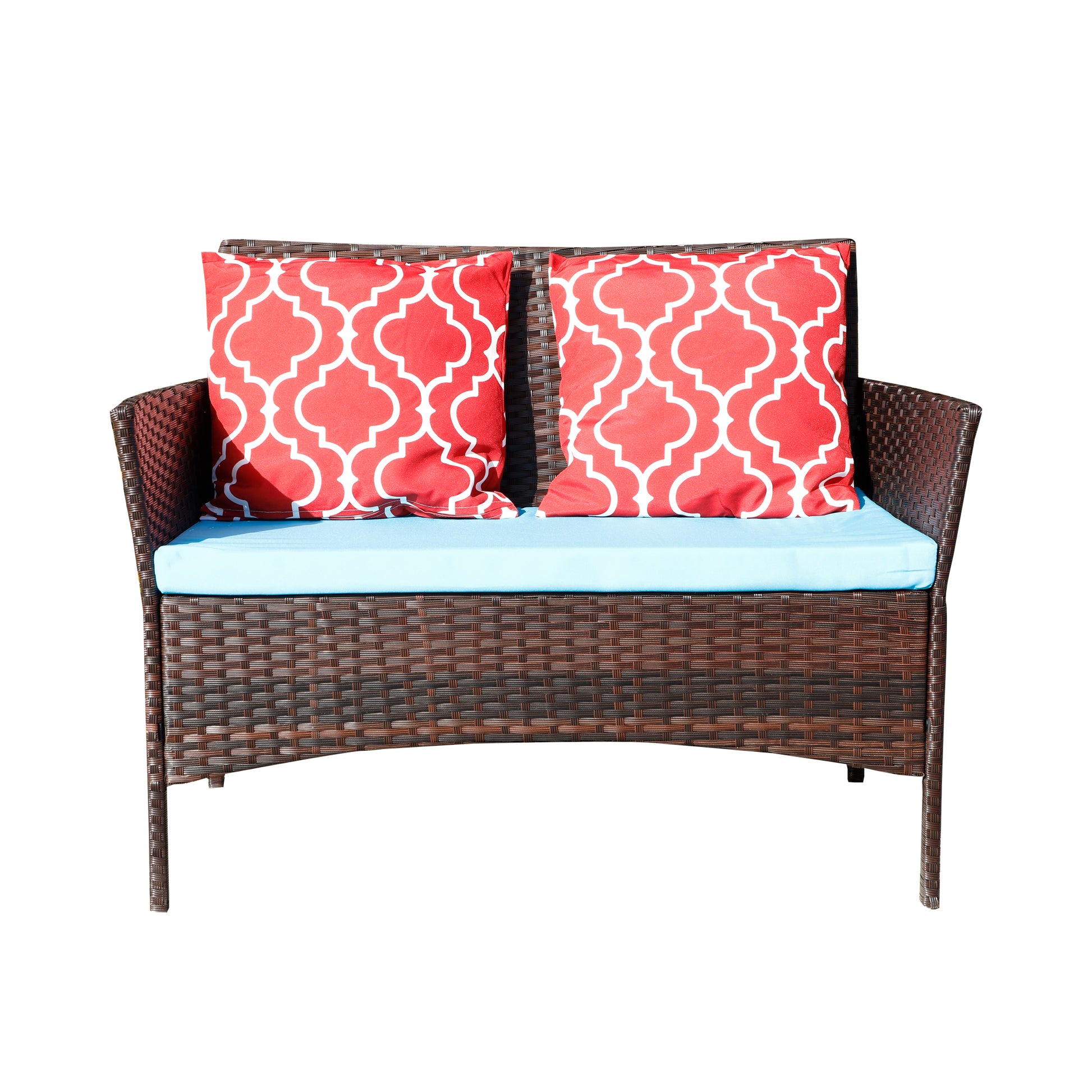 Four Piece Sofa Set Table With Sofa Chair Pe Rattan Outdoor Furniture Hy4 001 Box *1 With Emerald Green Color Cushion Yes Brown Uv Resistant Frame Water Resistant Cushion Iron