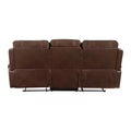 Double Reclining Brown Sofa With Center Drop Down Cup Holders, Receptacles And Usb Ports,Faux Leather Upholstered Traditional Trim 1Pc Modern Living Room Furniture Brown Faux Leather Wood Primary Living Space Modern Plywood,Solid Wood 3 Seat