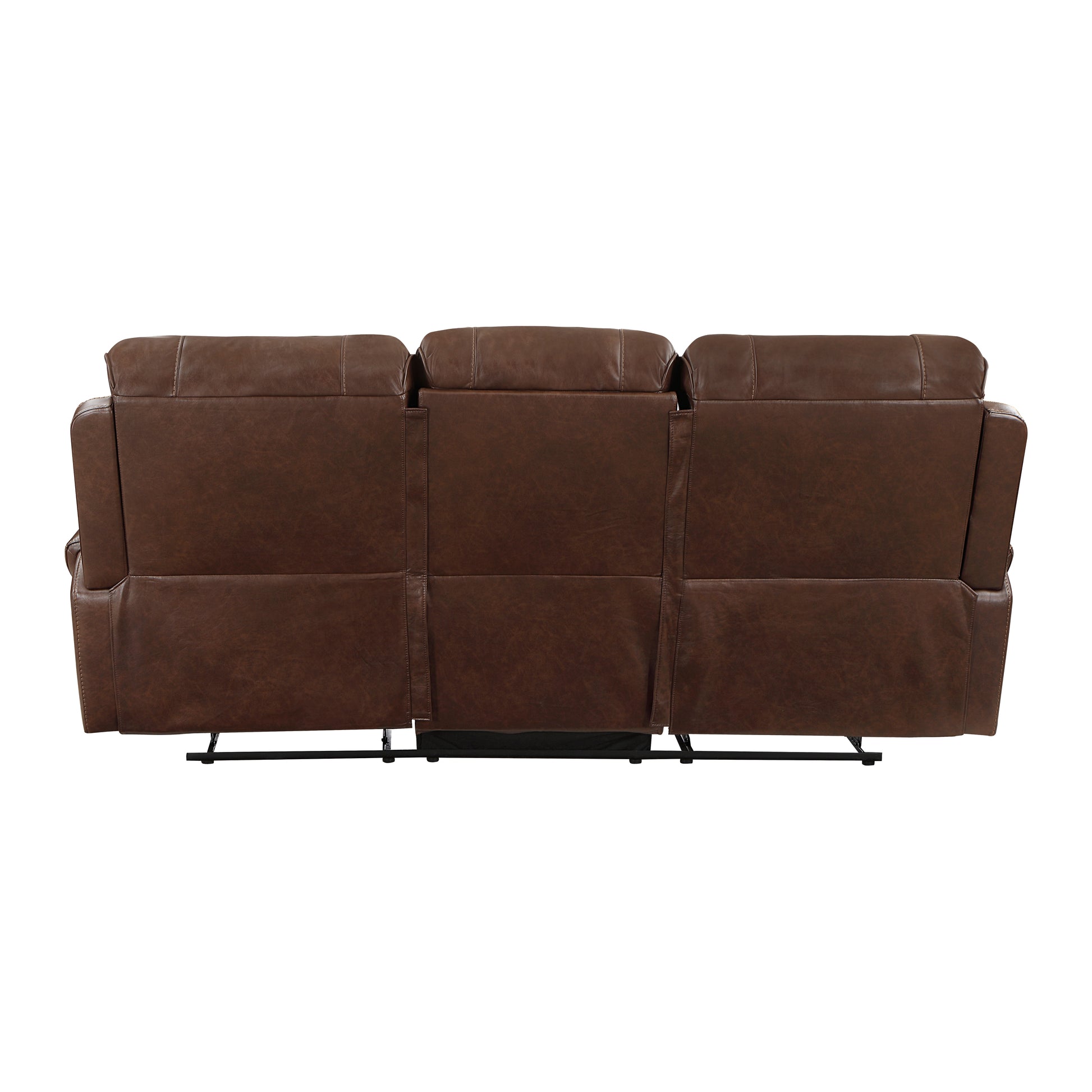 Double Reclining Brown Sofa With Center Drop Down Cup Holders, Receptacles And Usb Ports,Faux Leather Upholstered Traditional Trim 1Pc Modern Living Room Furniture Brown Faux Leather Wood Primary Living Space Modern Plywood,Solid Wood 3 Seat
