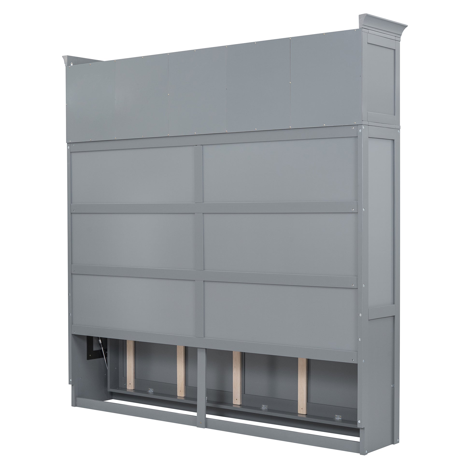 Full Size Murphy Bed Wall Bed With Top Cabinets,Gray Full Gray Plywood