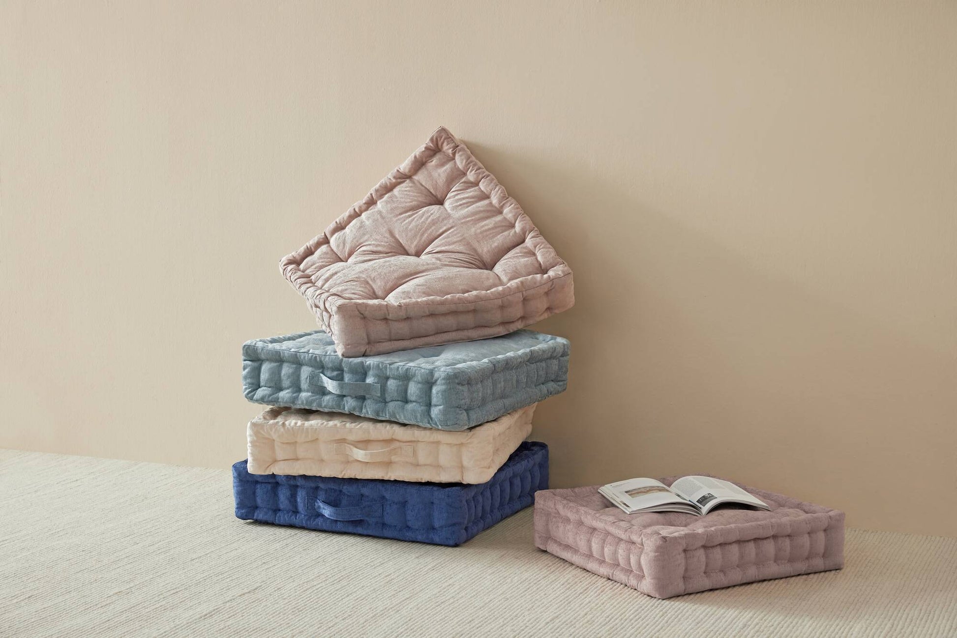 Poly Chenille Square Floor Pillow Cushion 24X24" Blush Polyester