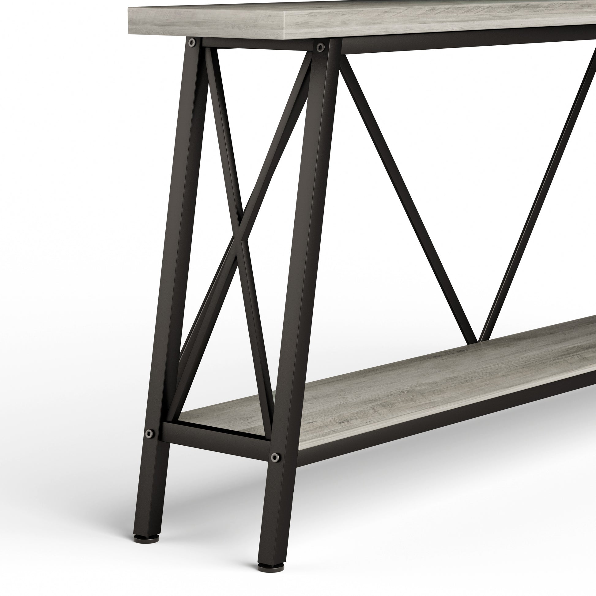 70.9 Inch Extra Long Sofa Table, Console Behind Sofa, Entryway Table With 2 Tier Storage Shelves For Hallways, Living Rooms,Foyers,Entryways,Banquet Rooms,Rustic Gray And Black, 70.9 L X 11.8"W X