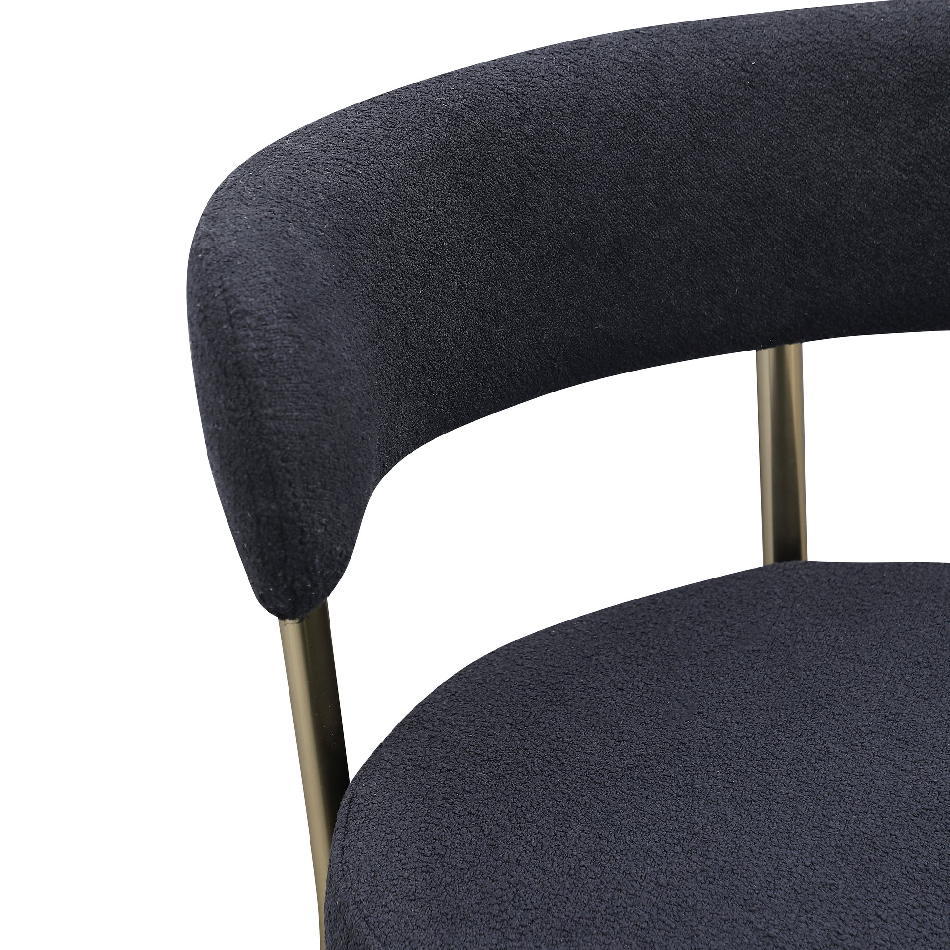 Modern Sherpa Counter Height Stools Set Of 2, Uphsoltered 26" Seat Height Barstools With Brushed Brass Metal Legs Round Low Back Kitchen Stools With Footrest For Dining Room, Black Iron Black Gold Dining Room Foam Round Dining Chairs Foam Metal