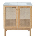 30 Inch Bathroom Vanity Crafted From Natural Materials, Featuring Handmade Rattan Doors And Soft Closing Mechanisms Wood Wood Rattan