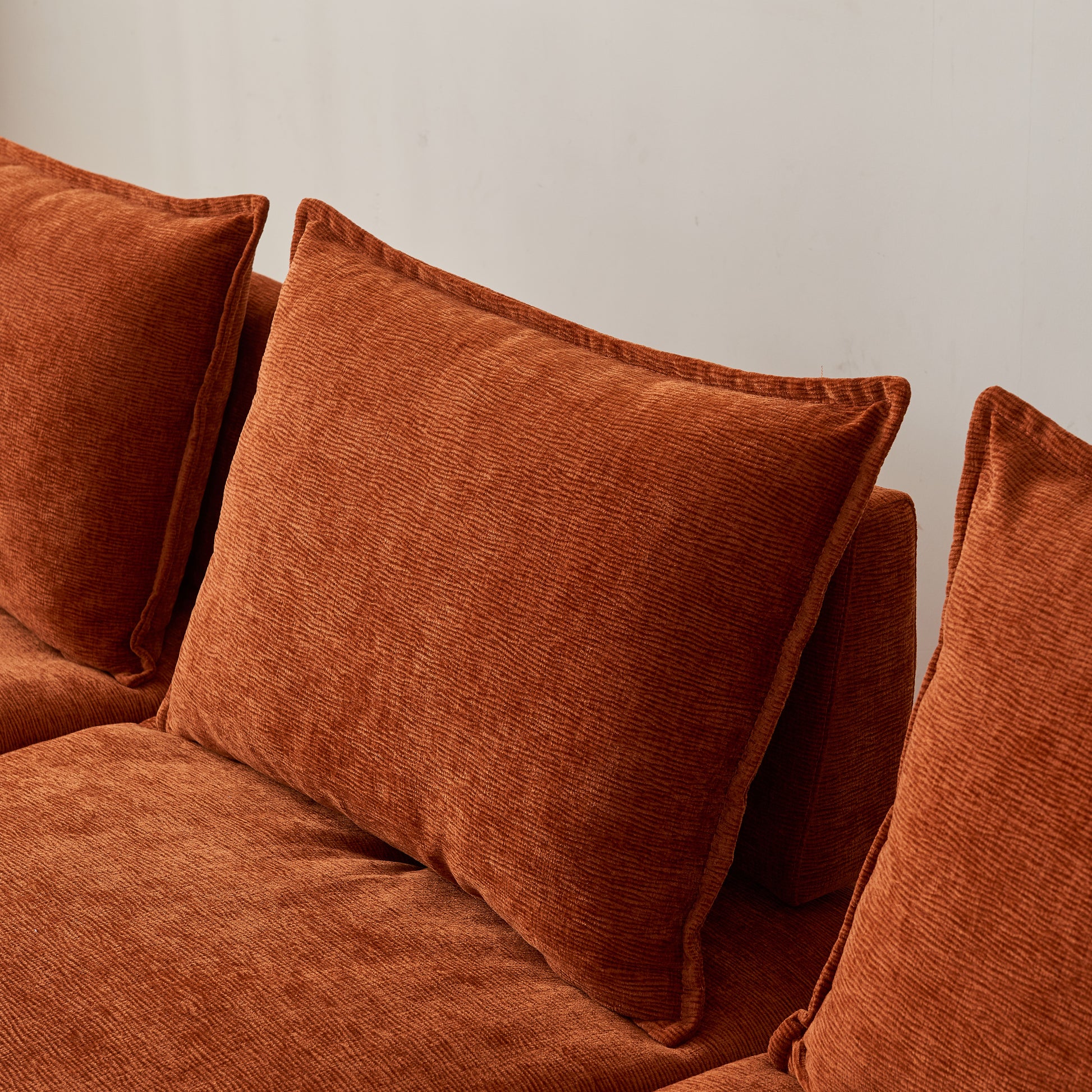 Modern Armless L Shaped Sectional Sofa Couch With Ottoman Modular Design, Durable Construction, Easy Care Upholstery For Living Room, Apartment, Office, Small Space Orange Wood Medium Soft Foam Chenille 4 Seat