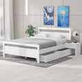 Queen Size Wooden Platform Bed With 2 Storage Drawers And 2 Bedside Tables, White Queen White Pine