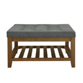Upholstered Coffee Table Tufted Linen Large Square Ottoman With Beech Wood Shelf And Frame, Oversized Footrest Ottoman For Living Room, Dark Gray Light Brown Wood Primary Living Space Grey Medium Duty Beech Wood Dark Gray Linen Or Linen Blend Backless